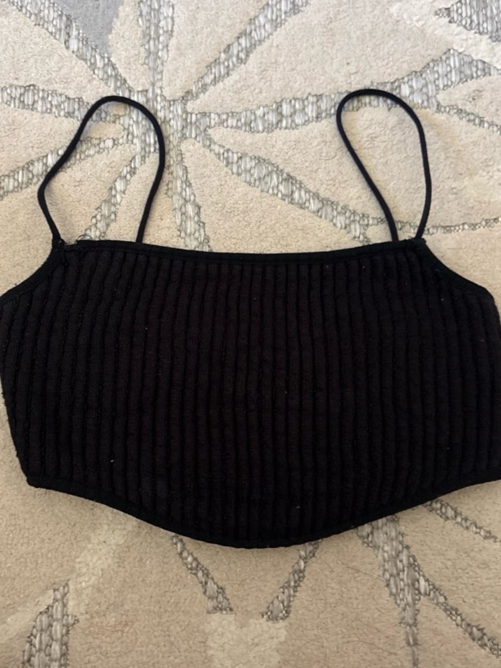 Zara Black Ribbed Knit Crop Top with Spaghetti Straps